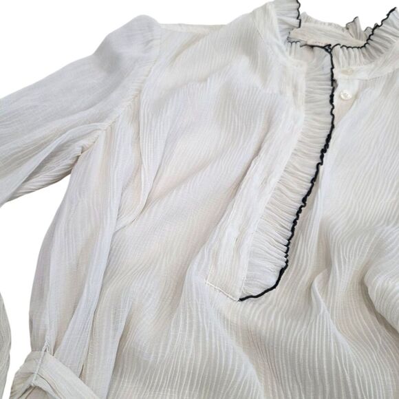 Tory Burch Ivory Textured Deneuve Ruffle-Trim Dress 10 - Picture 3 of 4